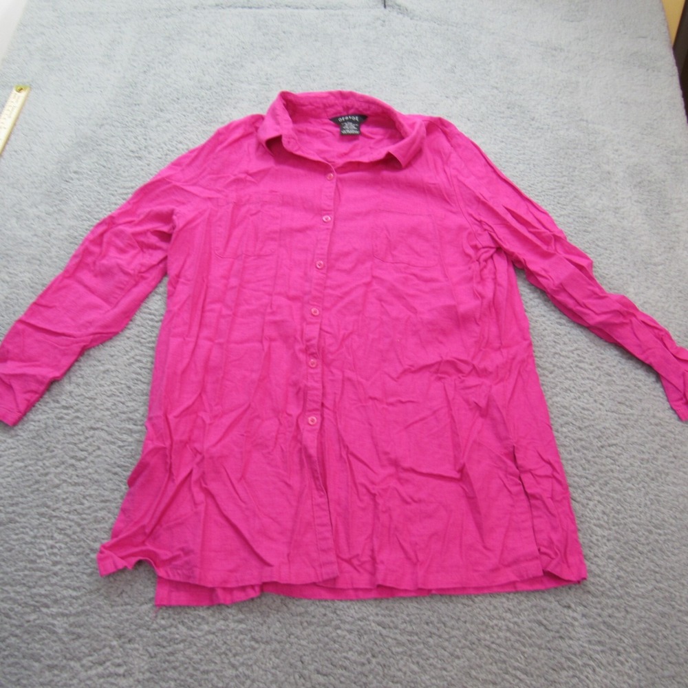 George Women's Long Sleeve Button Up Shirt XL 16/18  Pink Stretch Career Work‎